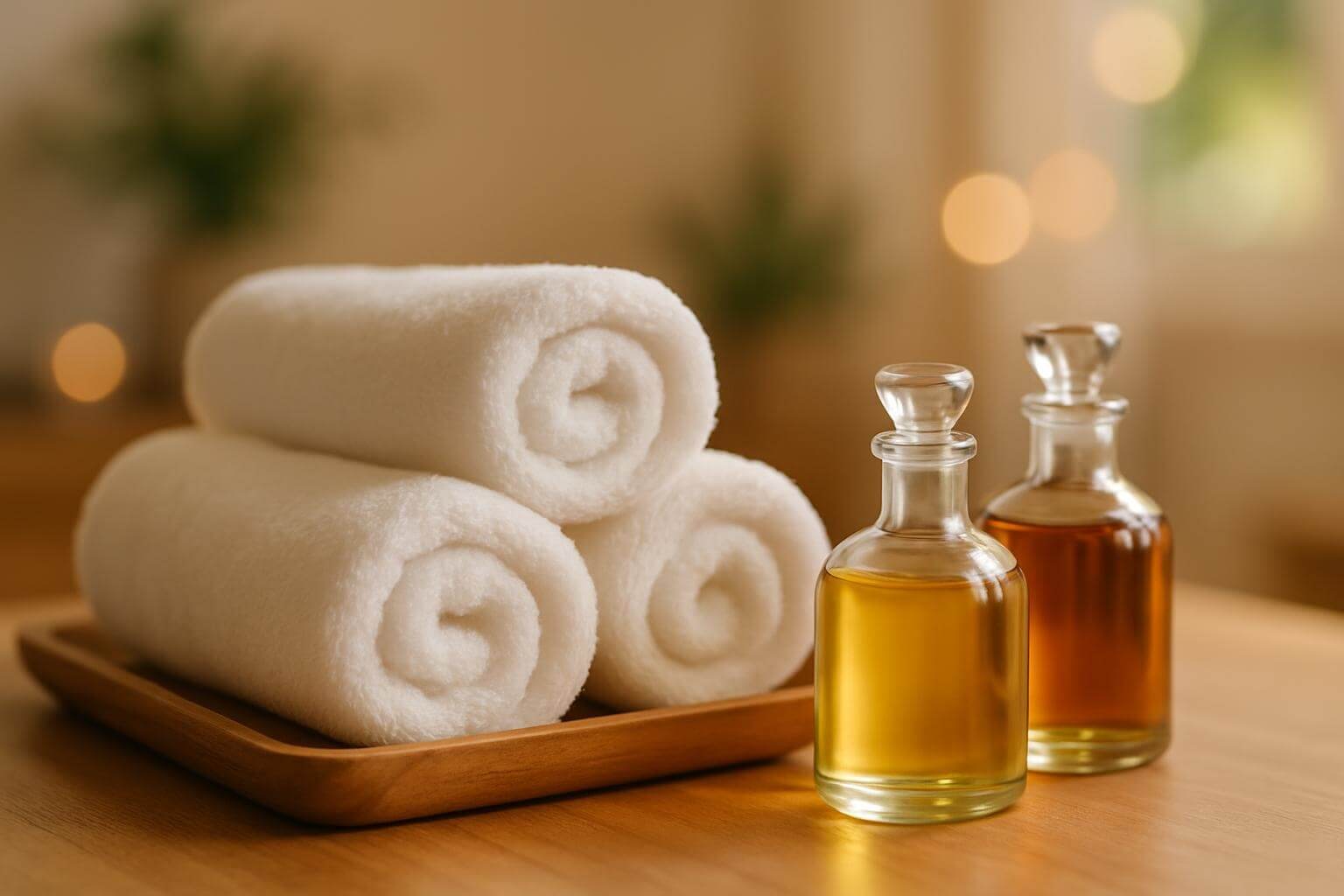Massage oils and towels prepared for treatment