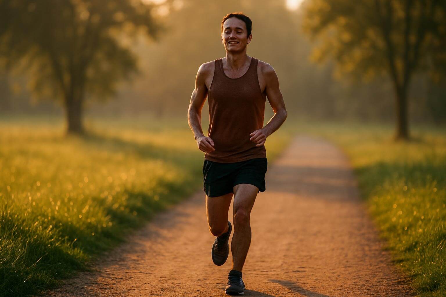 Runner crossing a path after workout