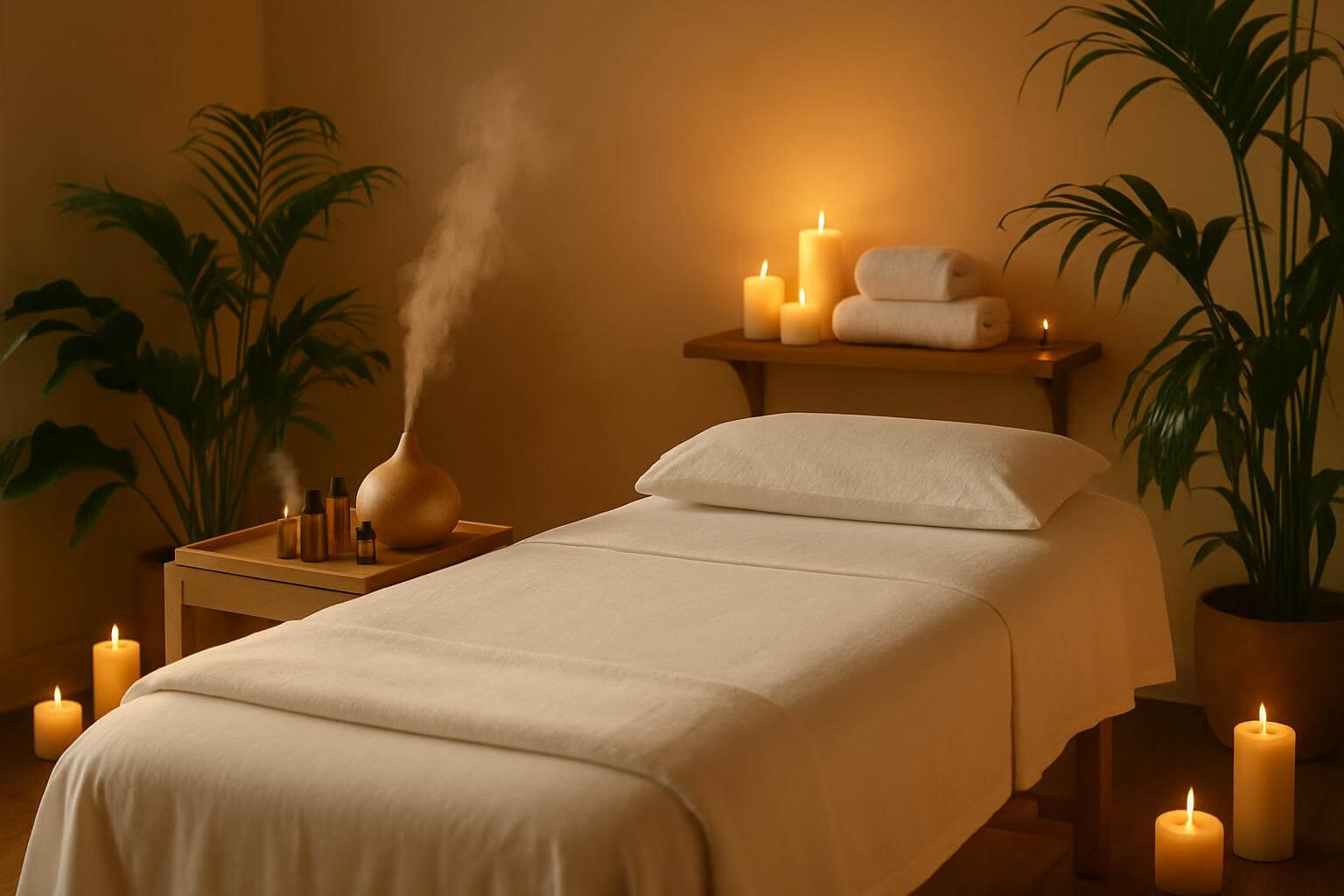 Tranquil spa ambience set up for aromatherapy massage